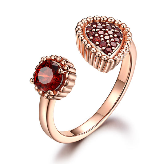 Water Droplet Design Round Red Garnet Opening Sterling Silver Ring