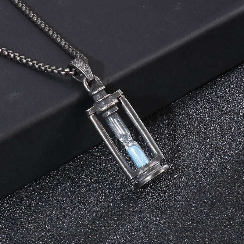 Vintage-Inspired Stainless Steel Hourglass Pendant for Men - Retro Kerosene Lamp Design