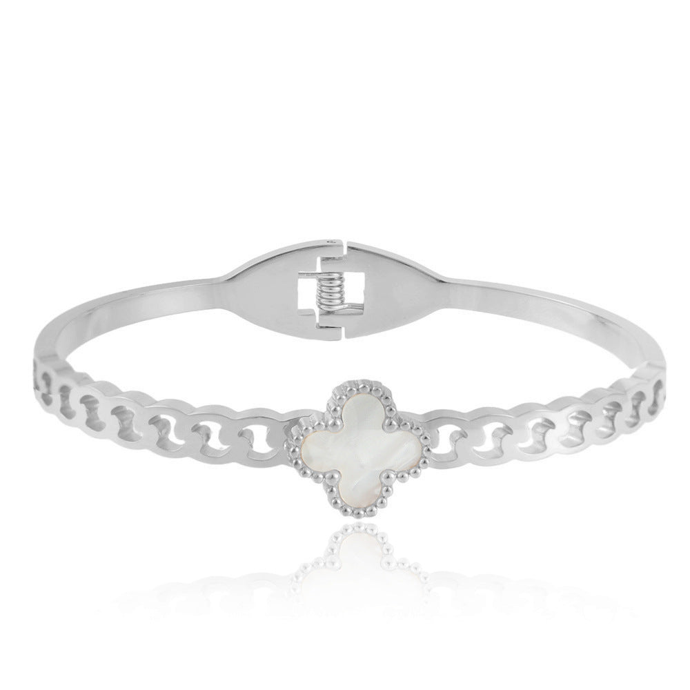 Stainless Steel Four-Leaf Clover Hollow Bracelet - Modern Light Luxury Titanium Steel Accessory