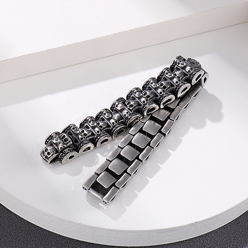 Custom Vintage-Inspired Skull Locomotive Men's Bracelet in Titanium Steel