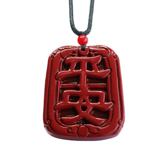 Vermilion Sand Pingan Rectangle Pendant with Purple Gold Sand Unique Design