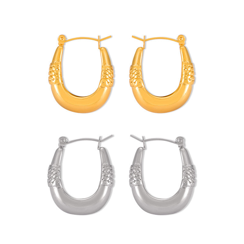 Geometric Chain Splicing Gold-Plated U-Shaped Earrings in Titanium Steel