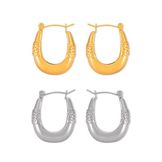 Geometric Chain Splicing Gold-Plated U-Shaped Earrings in Titanium Steel