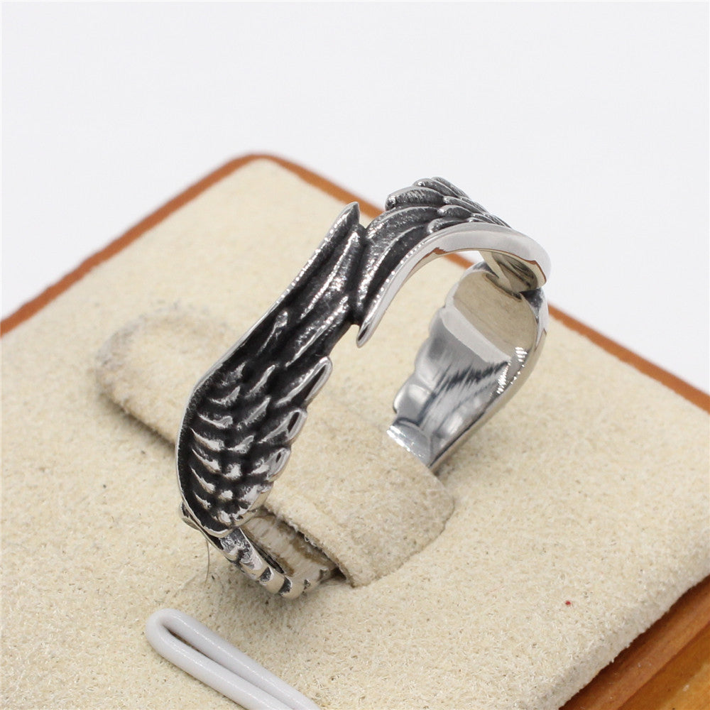 Retro Angel Feather Wings Titanium Steel Men's Ring