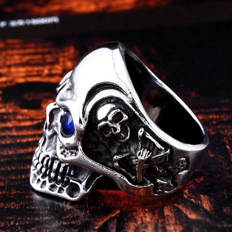 Personalized Titanium Skull Ring for Men with Unique Zircon Inlay - Bold Alternative Jewelry