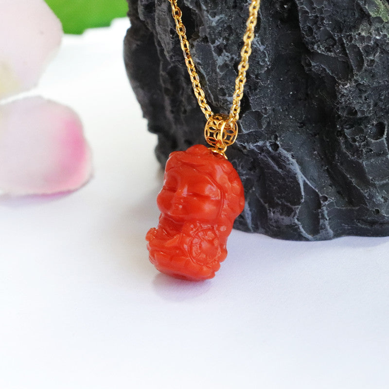 Red Agate Baby Tara Buddha Sterling Silver Necklace from Fortune's Favor Collection