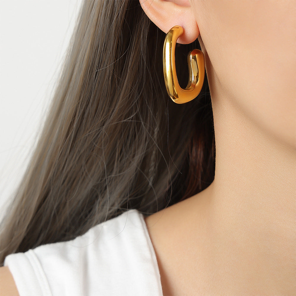 Glamorous Golden G-shaped Geometric Earrings crafted in Titanium Steel - Elegant Women's Jewelry