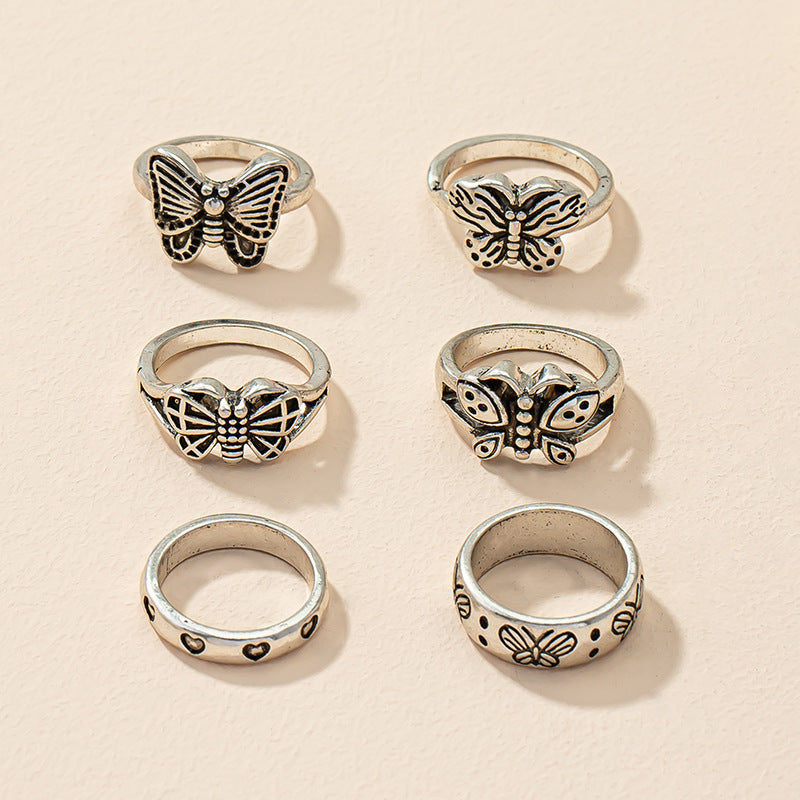 European American Style Vienna Verve Butterfly 6-Piece Ring Set in Retro Fashion