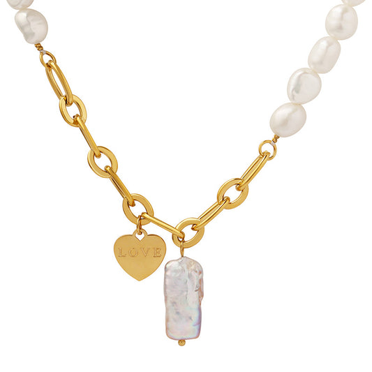 Luxurious 18K Gold Plated Heart-Shaped Pearl Pendant Necklace