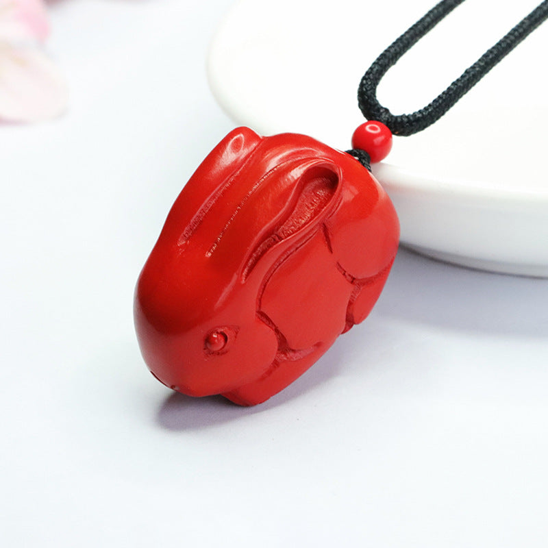 Cinnabar Rabbit Pendant with Red Sand Insets