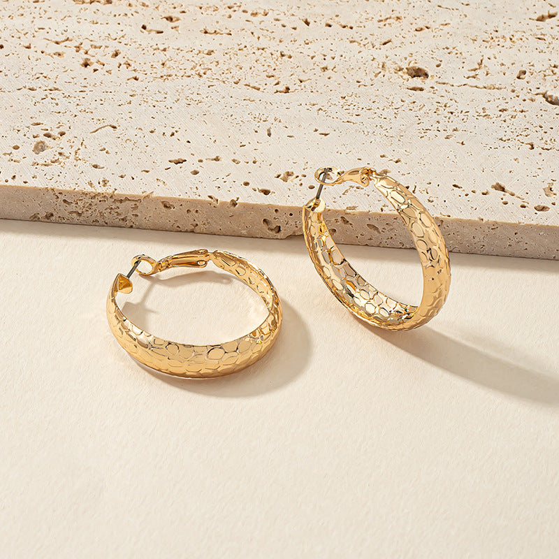 Golden Geometric Circle Earrings with Wide Edges - Vienna Verve