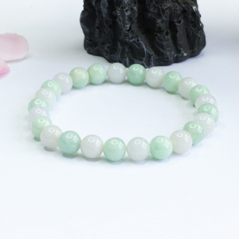 Fortune's Favor Sterling Silver Natural Jade Bracelet with Green and White Beads