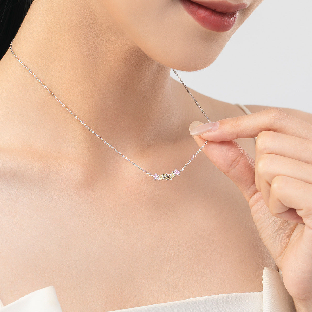 Everyday Genie S925 Sterling Silver Geometric Zircon Necklace for Women