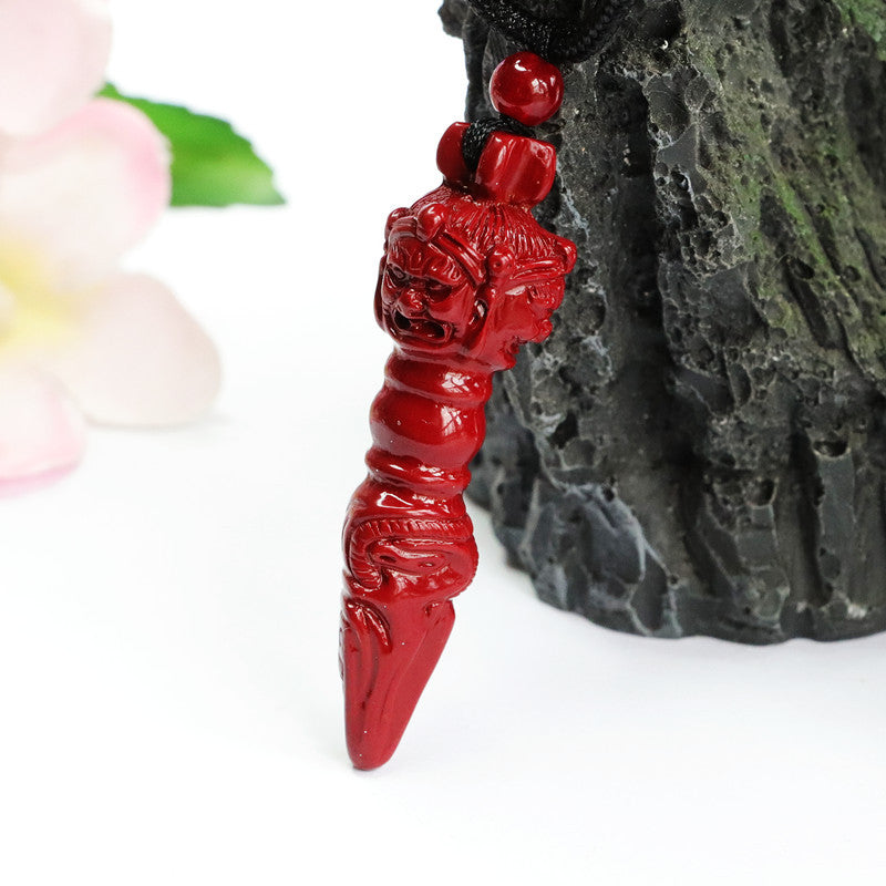 Fortune's Favor Cinnabar Pendant, Purple Gold Sand Pestle, Vajra Jewelry