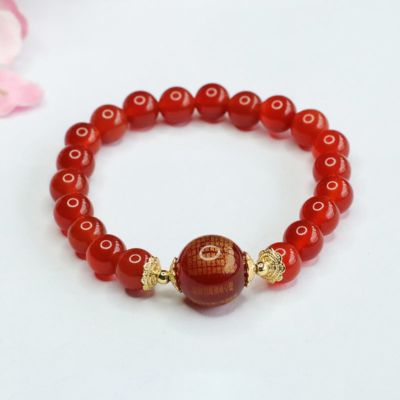 Fortune's Favor Sterling Silver Agate Heart Sutra Bracelet