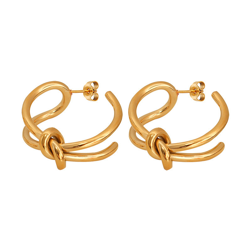 Golden Titanium Steel Rope Knot Earrings with a Twist of Elegance