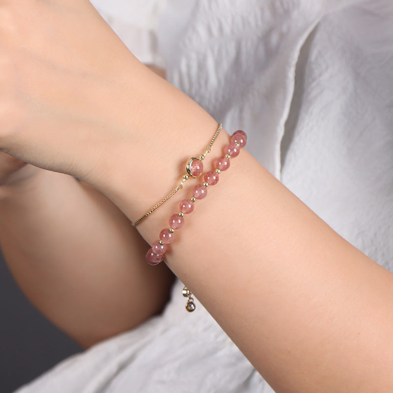 Pink Crystal Double Ring Bracelet with Sterling Silver Needle