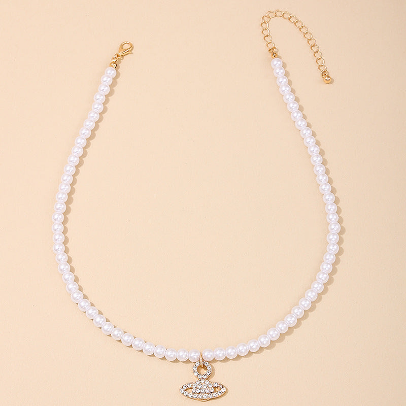 Extravagant Planet Pendant with French Vintage Pearl Necklace Vienna Planderful Shop