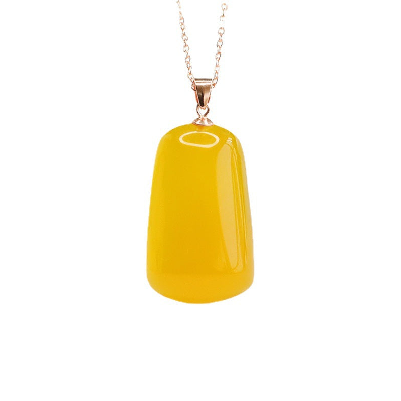 Sterling Silver Necklace with Yellow Chalcedony Trapezoid Pendant in Rose Gold