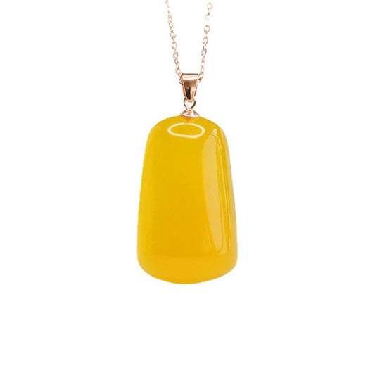 Sterling Silver Necklace with Yellow Chalcedony Trapezoid Pendant in Rose Gold