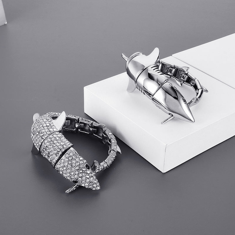 Stylish Hip-Hop Dolphin Bracelet for Men - Zircon Animal Design in Polished Titanium Steel