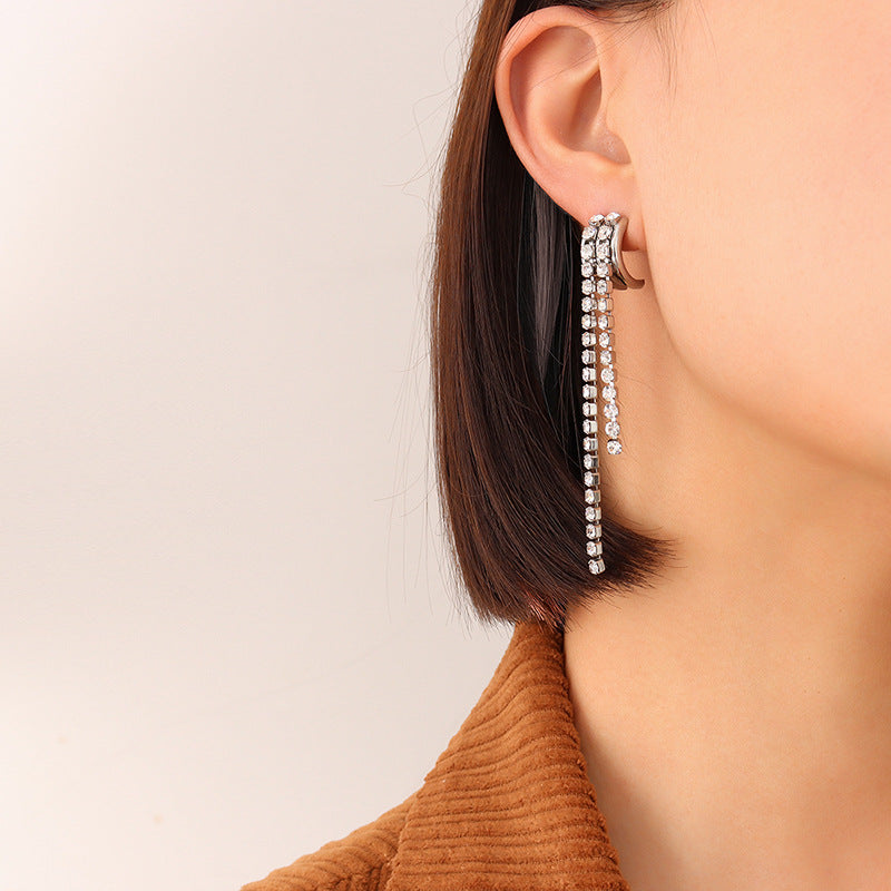 Elegant Zircon Tassel Earrings - Premium Gold-Plated Titanium Jewelry