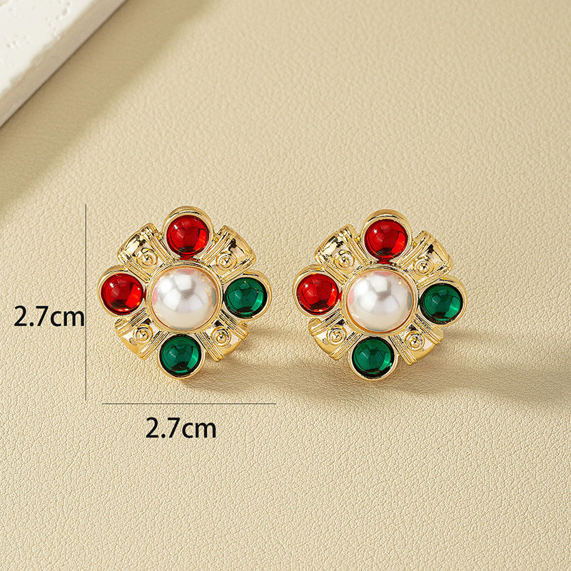 European and American Metal Colored Pearl Earrings Bundle with Ethnic Style Ear Clips