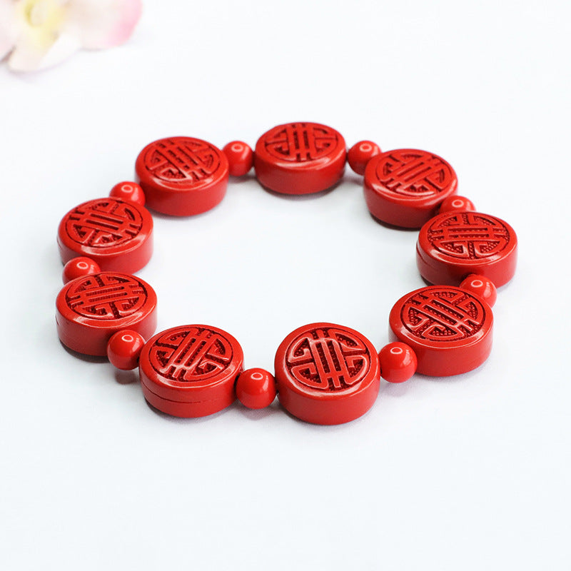 Double Happiness Red Sand Sterling Silver Bracelet