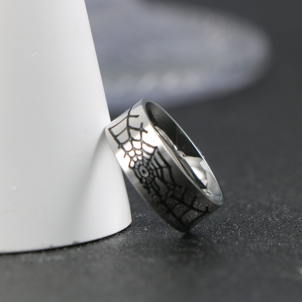 Stylish Titanium Steel Spider Web Ring for Men - Trendy Hip-Hop Accessory