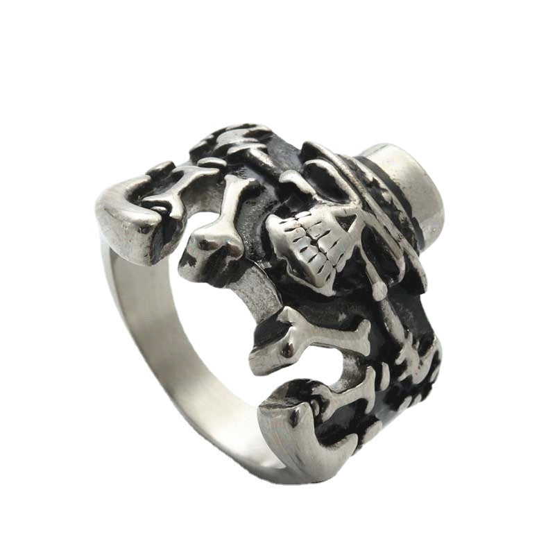 Skull Motif Titanium Steel Rock Band Ring for Men - Retro Punk Hipster Jewelry