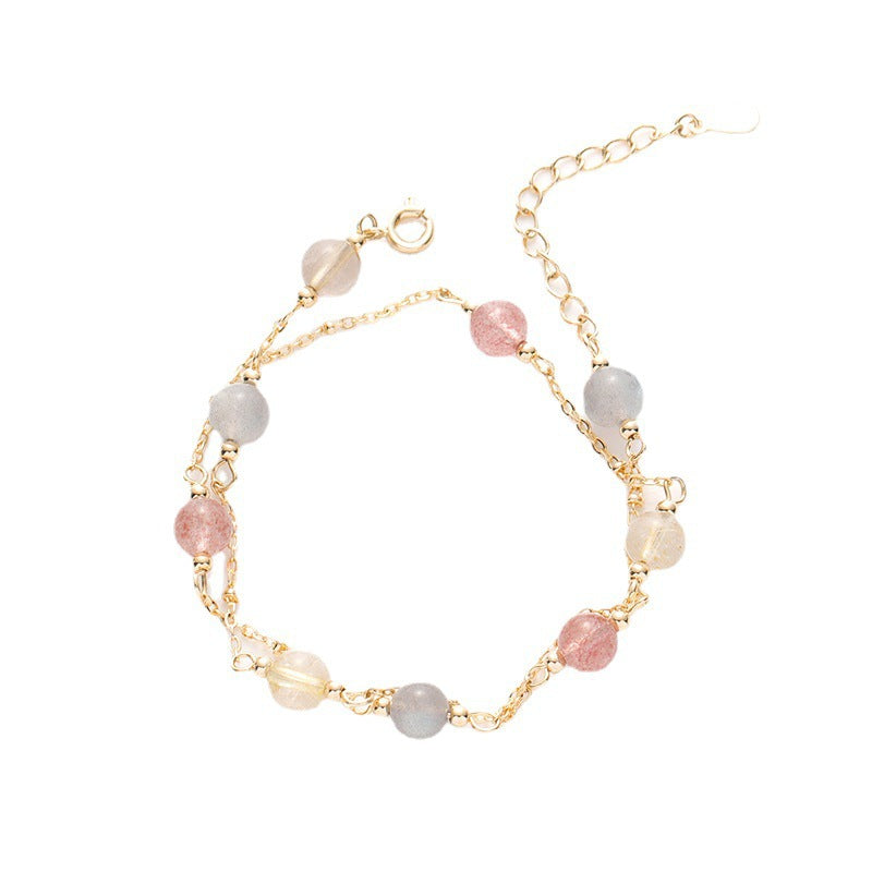 Crystal and Moonlight Stone Double Layered Bracelet for Women