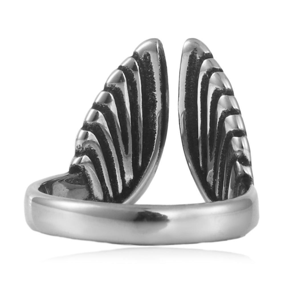 Titanium Steel Punk Animal Wing Ring for Men - Retro Feather Design, Sizes 7-13