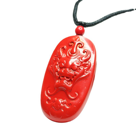 Ancient Symbolism Red Sand Pixiu Pendant with Cinnabar Stone