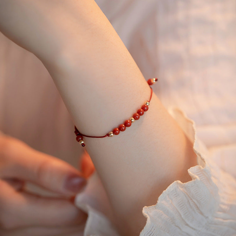 Red Agate Stackable Bracelet with 14k Gold Plated Lucky Beads