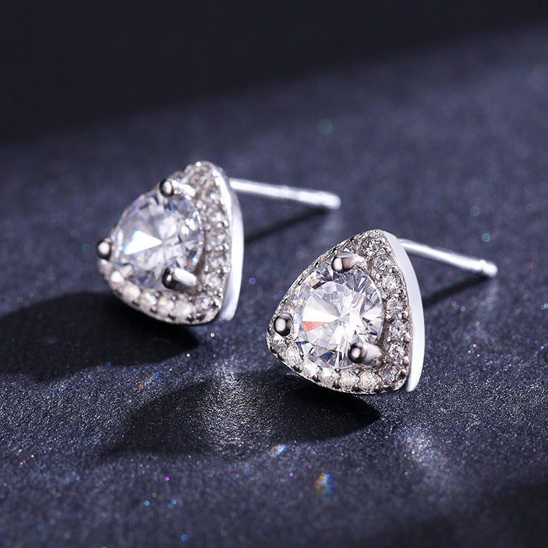 S925 Sterling Silver Zircon Triangle Earrings for Women - Elegant and Luxurious Jewelry