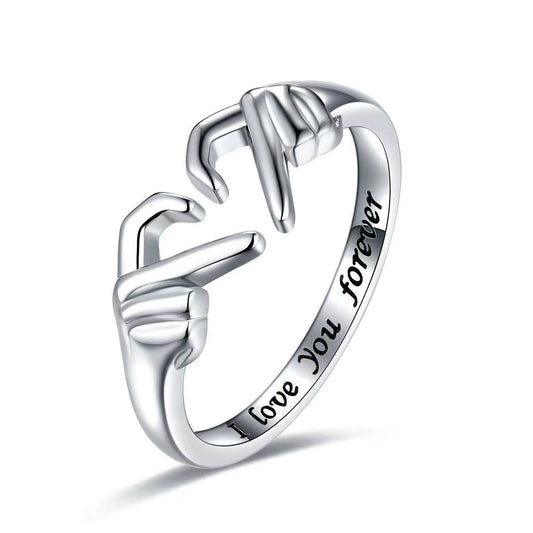 Creative Romantic Hands Heart Gesture Opening Sterling Silver Ring