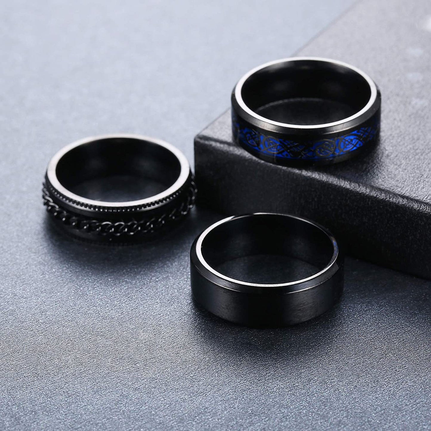 Rotating Titanium Steel Ring Set - Stylish Men's Jewelry Collection