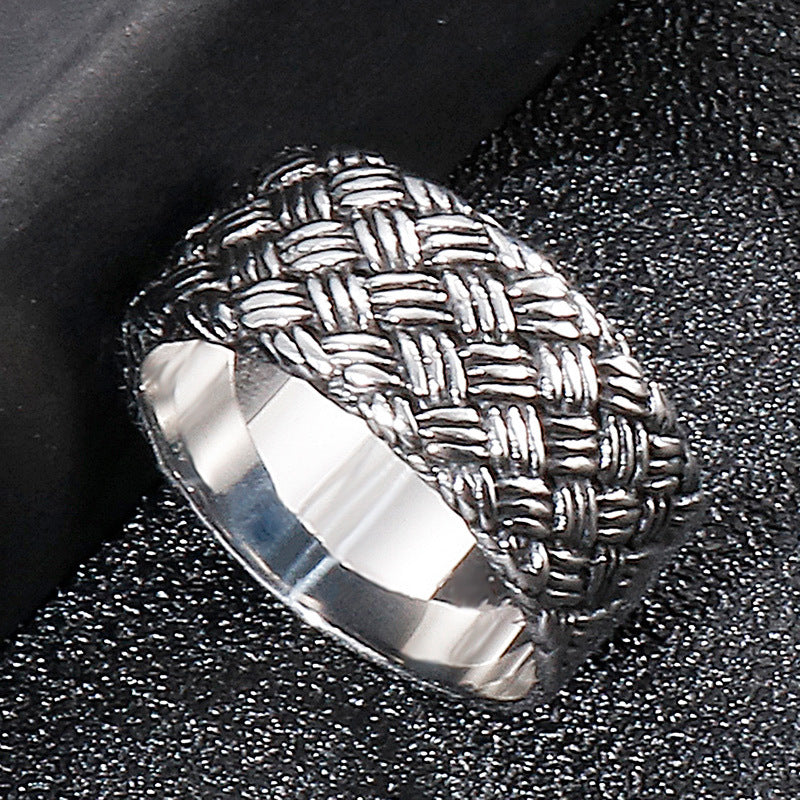 Personalized Punk Retro Woven Pattern Titanium Steel Ring for Men - Wholesale Stainless Steel Jewelry from European and American Manufacturers