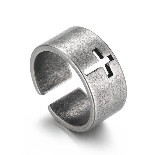 Vintage-Inspired Titanium Steel Hipster Cross Ring for Men