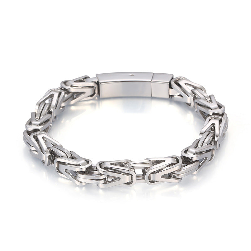 Stylish Hip-Hop Byzantine Bracelet for Men - Glossy 8mm V Type Titanium Steel Emperor Chain