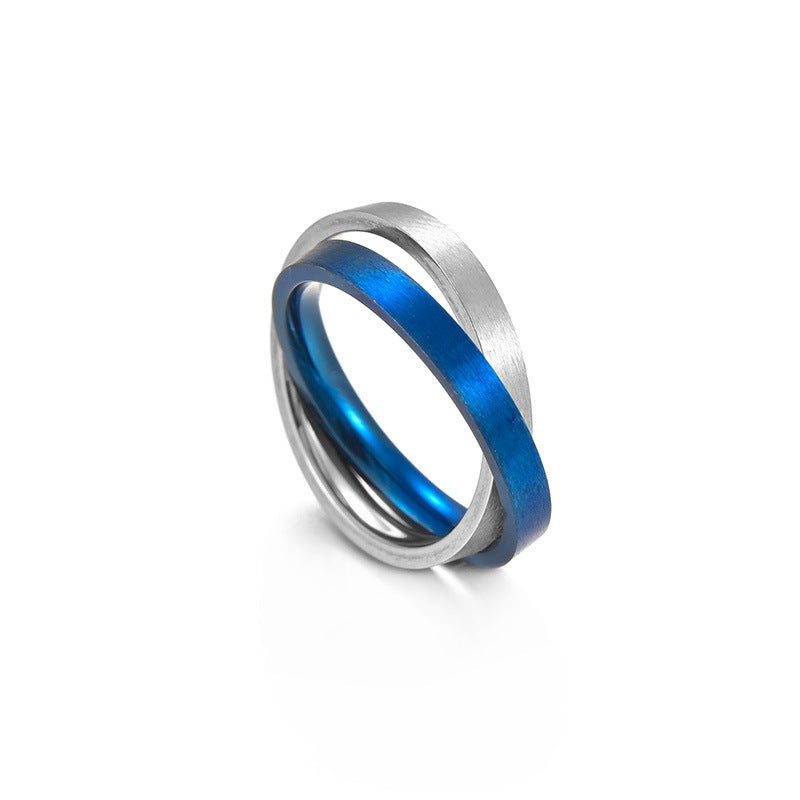 Two-Tone Double-Engraved Titanium Steel Men's Ring with Long-Lasting Vacuum Plating