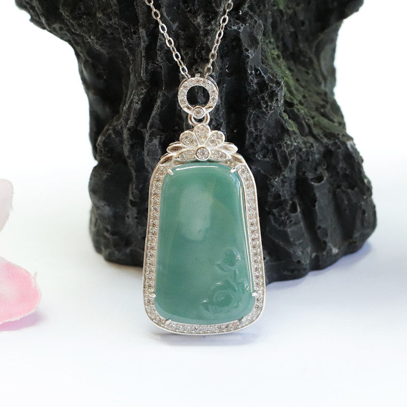 Buddha Carved Lotus Jade Pendant Necklace with Zircon