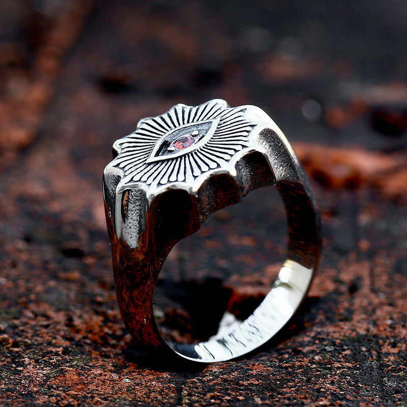 Retro Devil's Eye Gemstone Titanium Steel Ring for Men