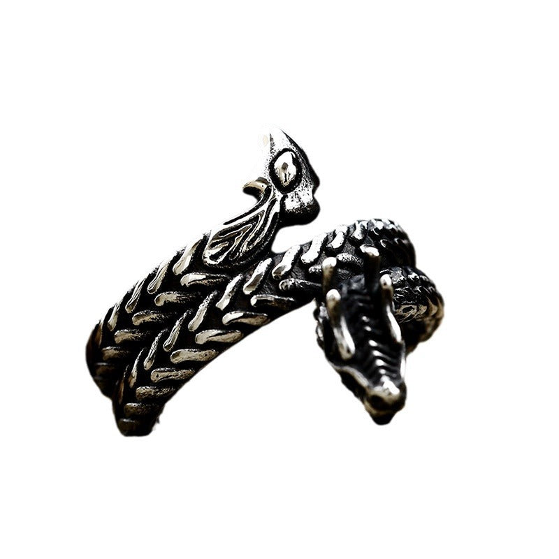 Titanium Steel Dragon-Shaped Men's Ring - Retro Cross-Border Stainless Steel Jewelry