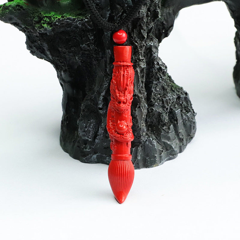 Vermilion Sand Pendant with Red Sand Dragon and Wenchang Brush Design