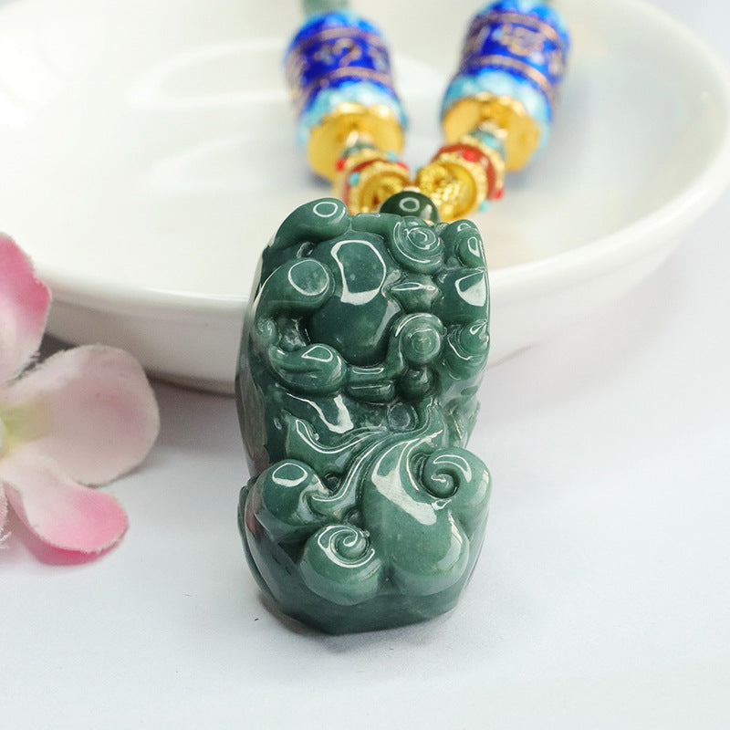 Natural Blue Water Jade Pendant Overlord Pixiu Jade Pendant Colourful Necklace