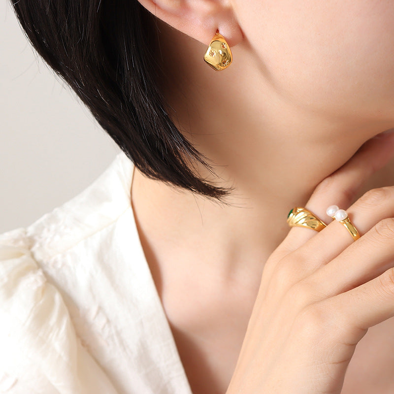 Starlight Hollow Earrings: Luxe Titanium Steel with Gold Plating