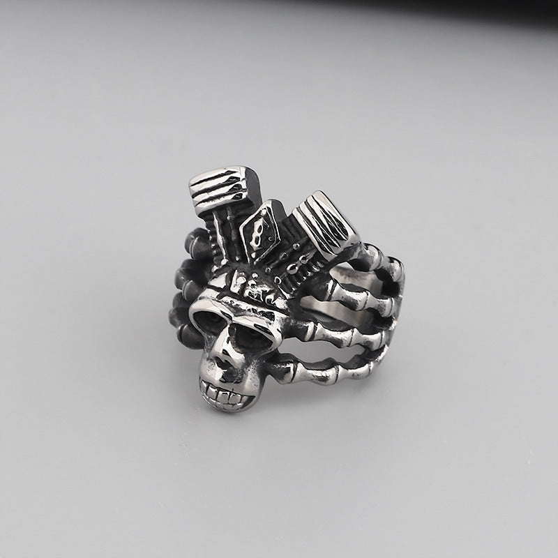 Gothic Skull Punk Ring: Exaggerated Ghost Head Titanium Steel Accessory for Men