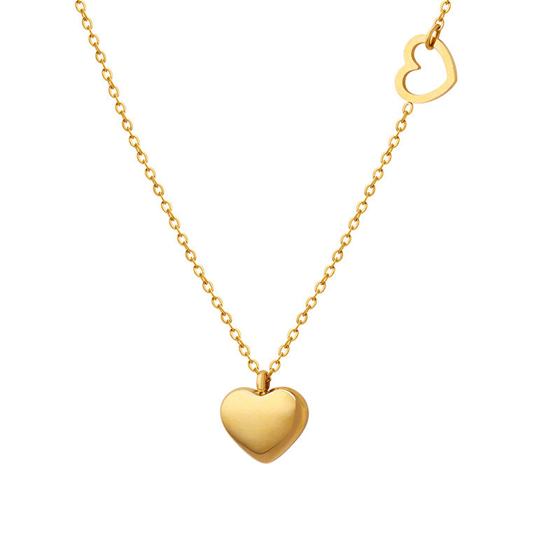 Peach Heart Double Necklace - Elegant 18K Gold Plated Titanium Steel Chain