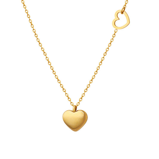 Peach Heart Double Necklace - Elegant 18K Gold Plated Titanium Steel Chain